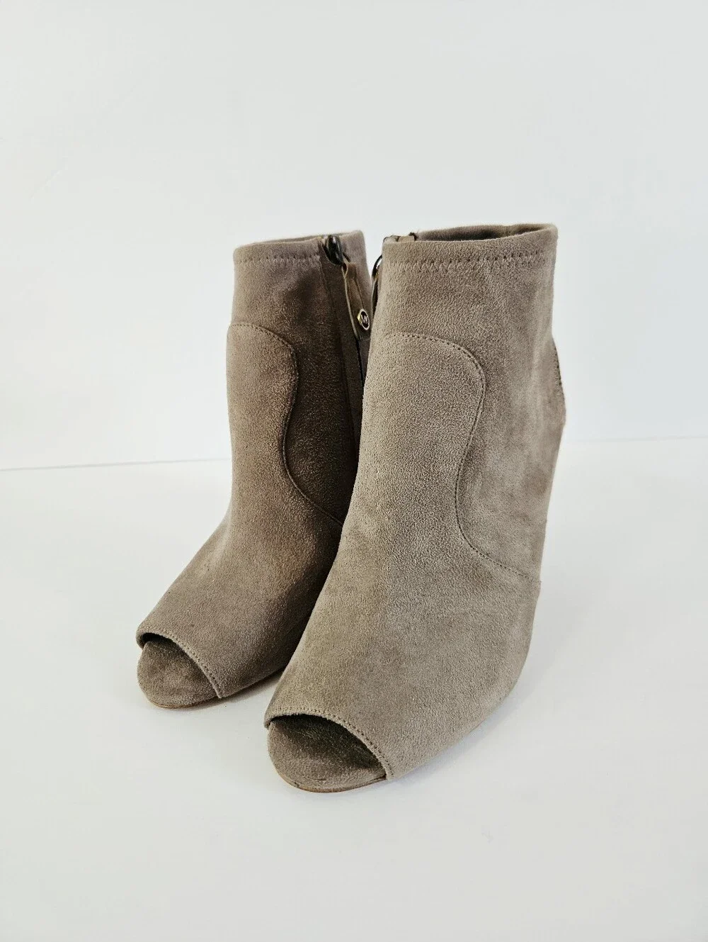Michael Kors Selina Beige Microsuede Peep Toe Sling Back Heels Pumps Booties 8